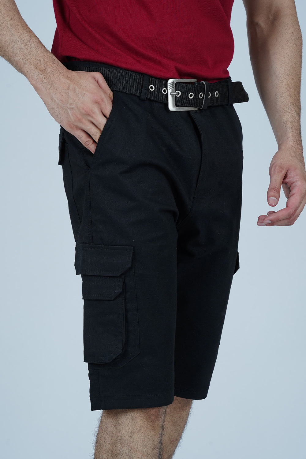 Prepare for warm weather with Xea Black Ripstop cargo shorts for men. Features spacious cargo pockets, an action gusset, and secure concealed snaps. - Ripstop Cargo Shorts - Black - The Xea Clothing