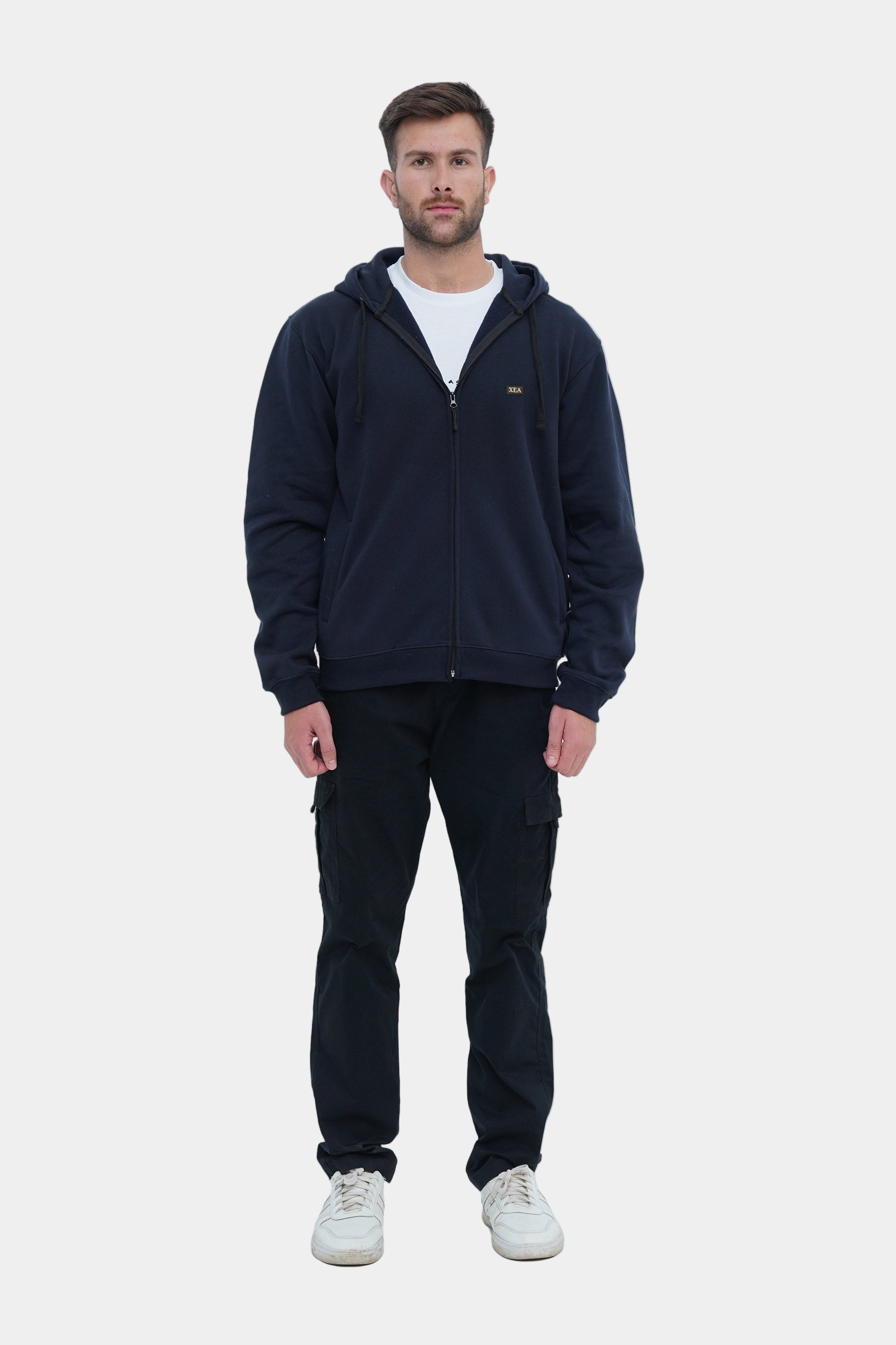 Xea navy hoodie for men is the perfect combination of warmth and style. Whether you choose to zip it up or leave it open, you'll make a statement with this versatile piece. - Navy Zip Up Hoodie - Xea Clothing