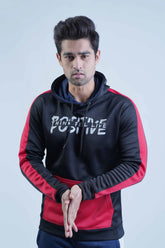 Positive Black Red Hoodie from The Xea Collection - Color Block Pullover Hoodie - Xea Clothing - Color Block Pullover Hoodie - Xea Clothing