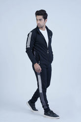 Conquer winter in style with our Special Edition Winter Tracksuit for men. With a sleek black base, standout smoke grey panels, and trendy half three stripes in white, this tracksuit is perfect for the modern athlete. - Special Edition Winter Tracksuit - Xea Clothing