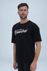 Xea clothing Trendy oversized black T-shirt with 'Boost Mode' design, combining car culture and casual street fashion in a relaxed, comfortable fit. -  Boosted Oversized T-Shirt - Xea Clothing