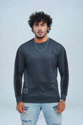 Get winter-ready in our men's grey Sweatshirt! Stay warm and stylish with quality materials and a perfect fit. Bold black panel on sleeves adds a touch of excitement to your look. - Bold Sleeves Grey Sweatshirt - Xea Clothing - Bold Sleeves Grey Sweatshirt - Xea Clothing