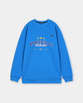 Blue sweatshirt with 'BORCELLE Authentic' text on a light gray background