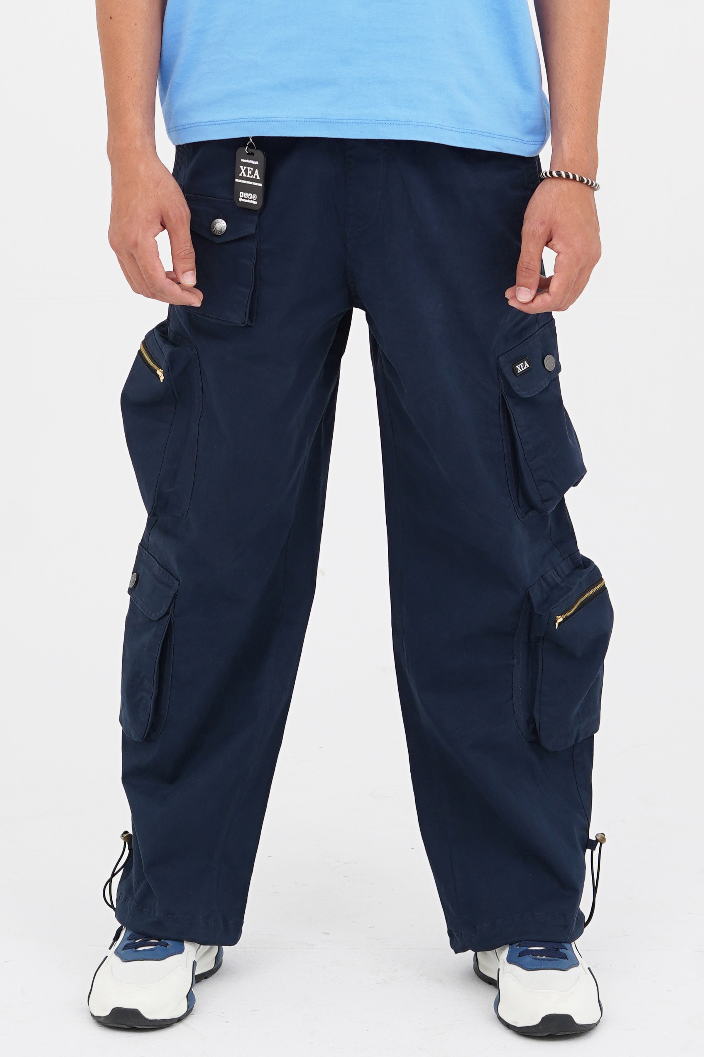 xea clothing, unisex, oversized, streetwear, loose bottom, baggy, loose fit, cargo, pants, trousers buy online in Pakistan. - Streetwear Cargo Pants / Blue - Xea Clothing