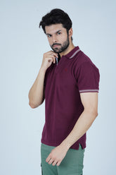 Tipped Men Polo Shirt - Maroon - Xea Clothing