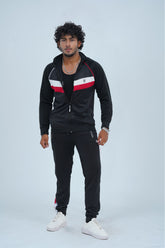 Stay stylish and warm this winter with our Men's Fitness Tracksuit in Black. Designed for top performance, this tracksuit features breathable fabric and striking red and white accents. Perfect for any workout, its flexible fit and bold design will keep you active and fashionable. - Men's Winter Fitness Tracksuit - Xea Clothing