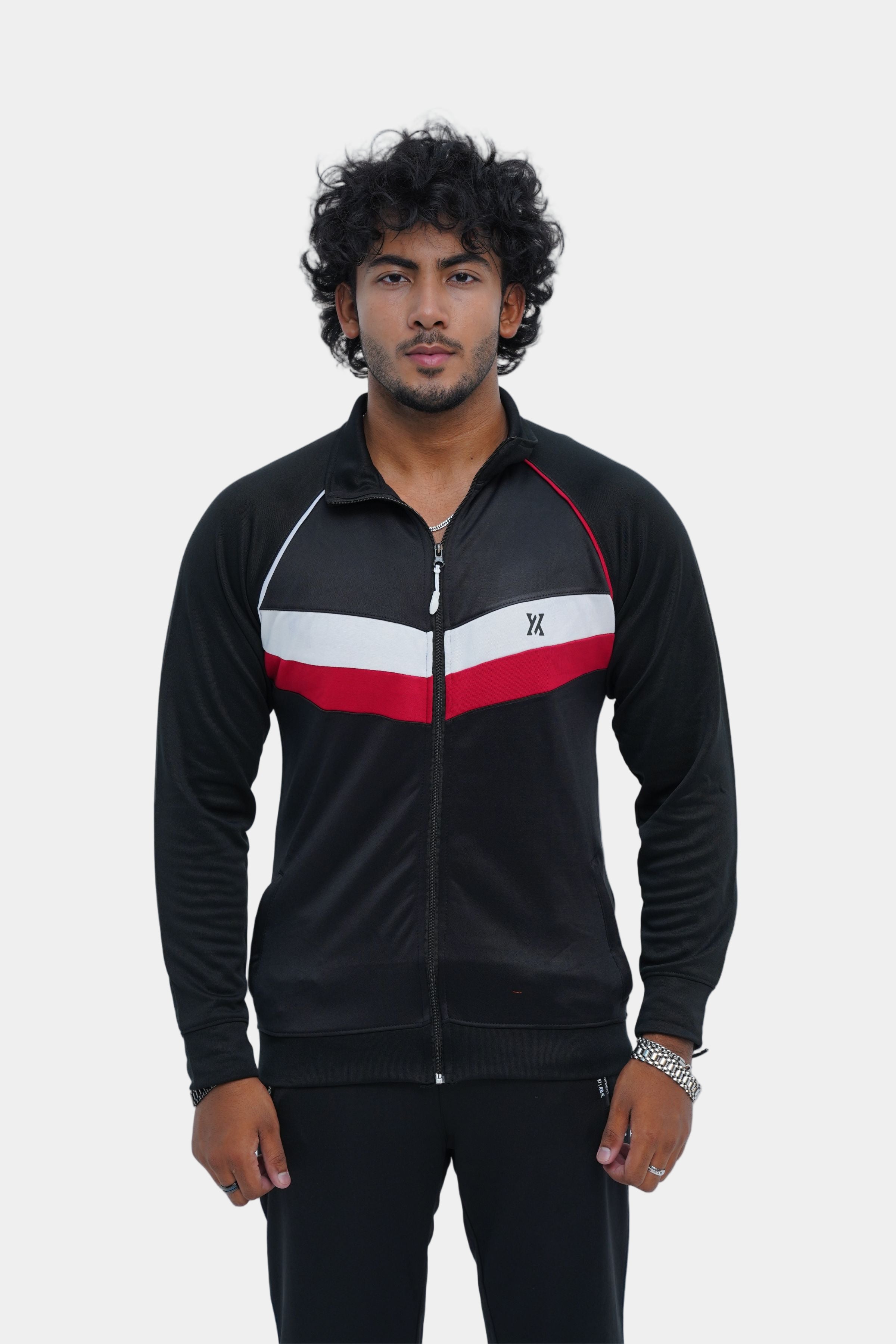 Stay stylish and warm this winter with our Men's Fitness Tracksuit in Black. Designed for top performance, this tracksuit features breathable fabric and striking red and white accents. Perfect for any workout, its flexible fit and bold design will keep you active and fashionable. - Men's Winter Fitness Tracksuit - Xea Clothing