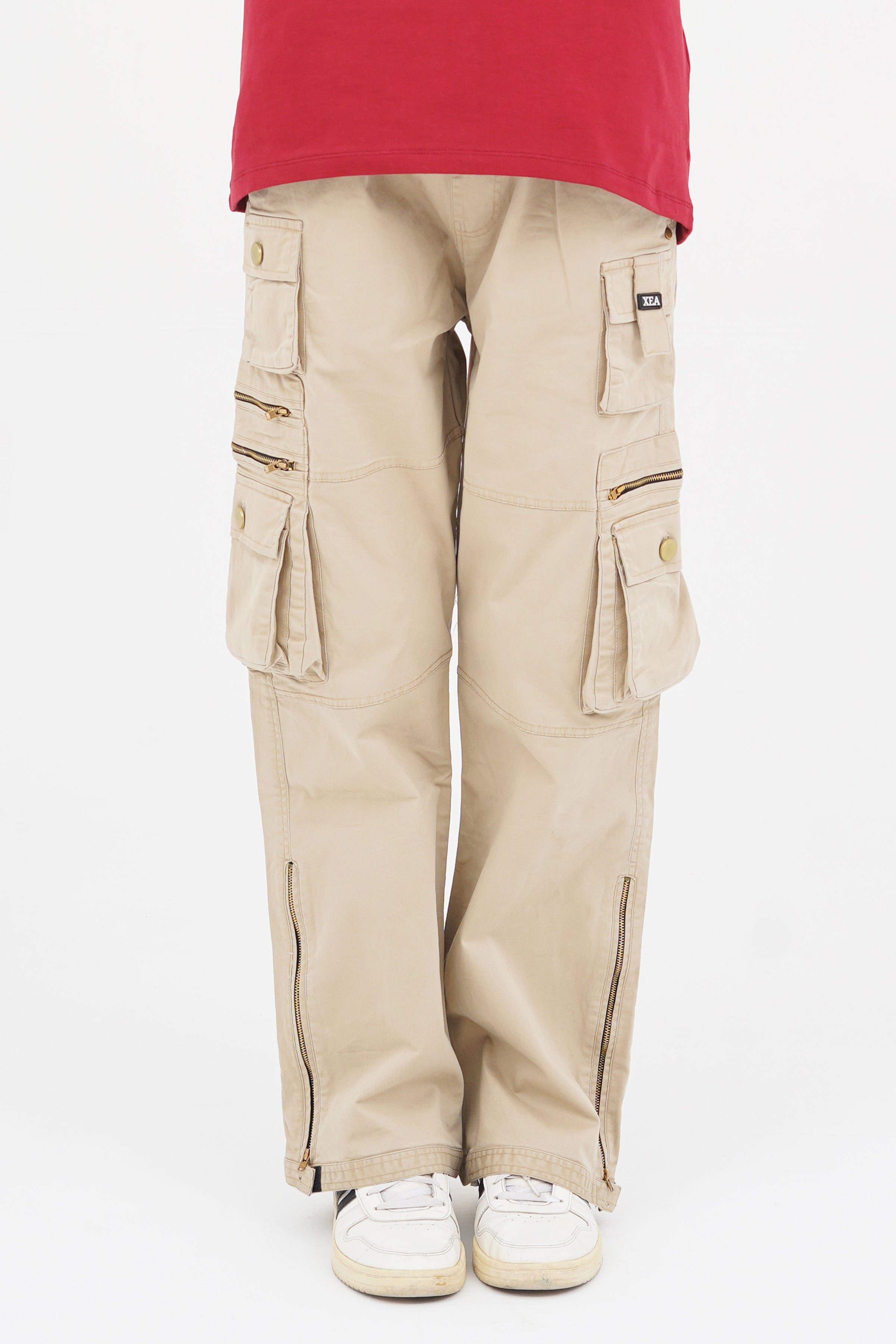xea clothing, unisex, oversized, streetwear, loose bottom, baggy, loose fit, cargo, pants, trousers buy online in Pakistan. - Streetwear Cargo Pants / Beige - Xea Clothing
