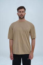 Men’s army brown oversized T-shirt with a trendy drop shoulder fit – ideal for urban fashion, layering, and everyday comfort. -  Army Brown Oversized T-Shirt - Xea Clothing