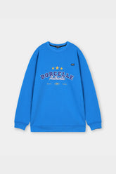 Blue sweatshirt with 'Borcelle Authentic' text on a light gray background