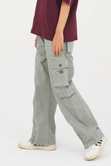 grey cargo pants for men in Pakistan with baggy streetwear fit and zip detail