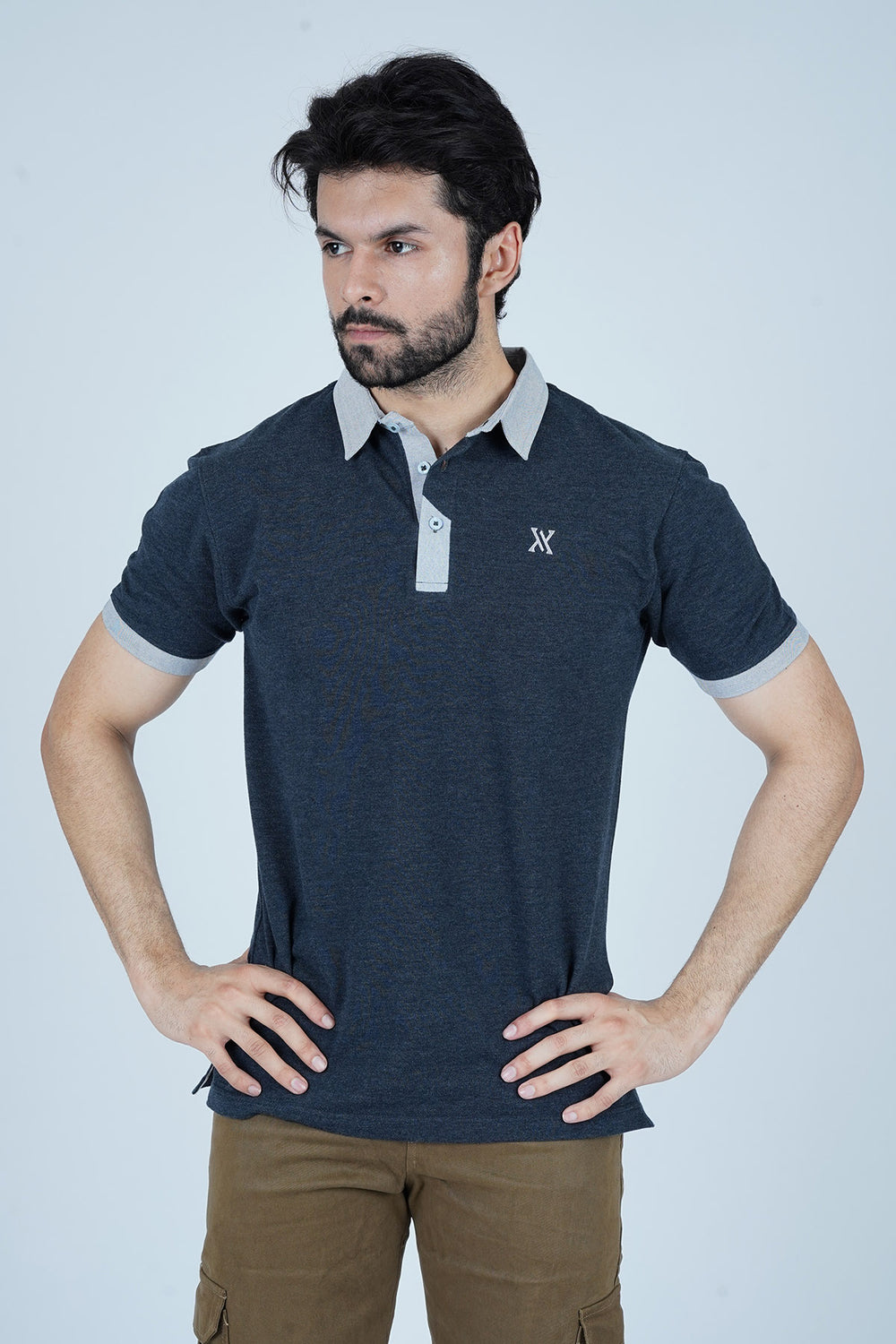 - Men Contrast Trim Polo Shirt - Charcoal - Xea Clothing