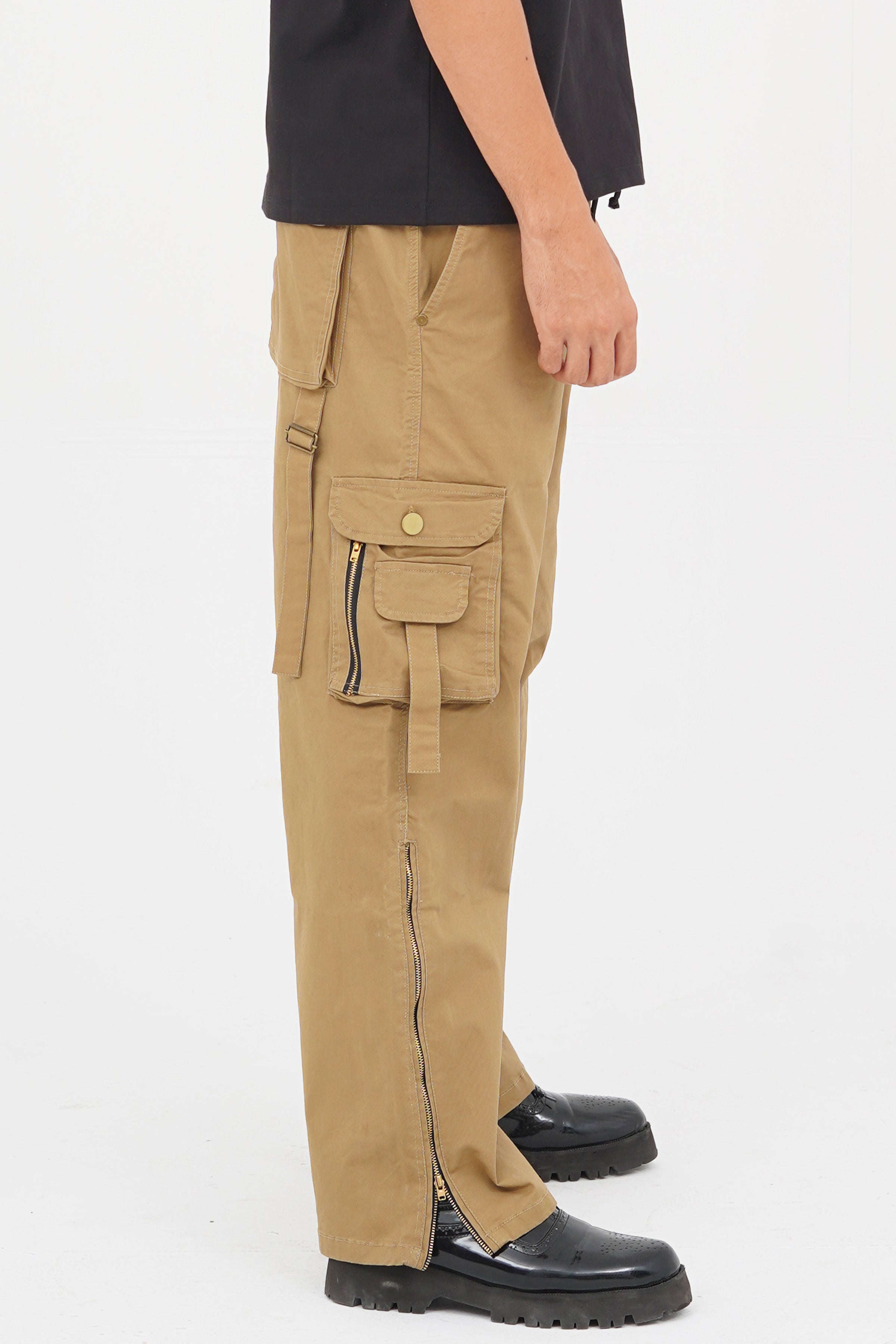xea clothing, unisex, oversized, streetwear, loose bottom, baggy, loose fit, cargo buy online in Pakistan. - Streetwear Cargo Pants / Tan - Xea Clothing