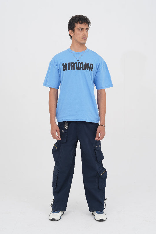 Unisex Sky Blue Oversized T-Shirt – Rockstar Graphic Print Casual Streetwear