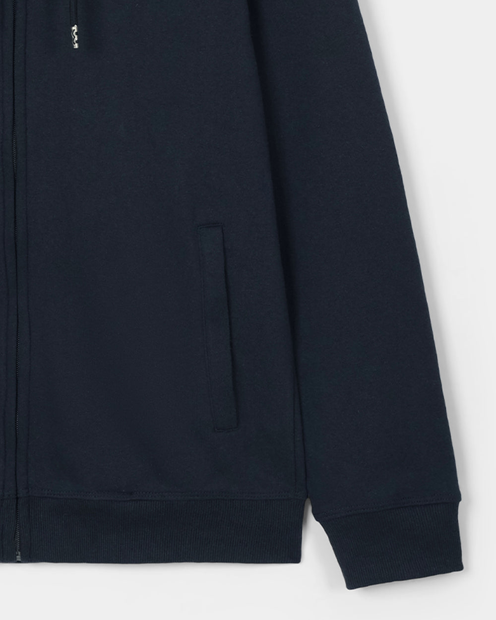 Black zip-up hoodie on a white background