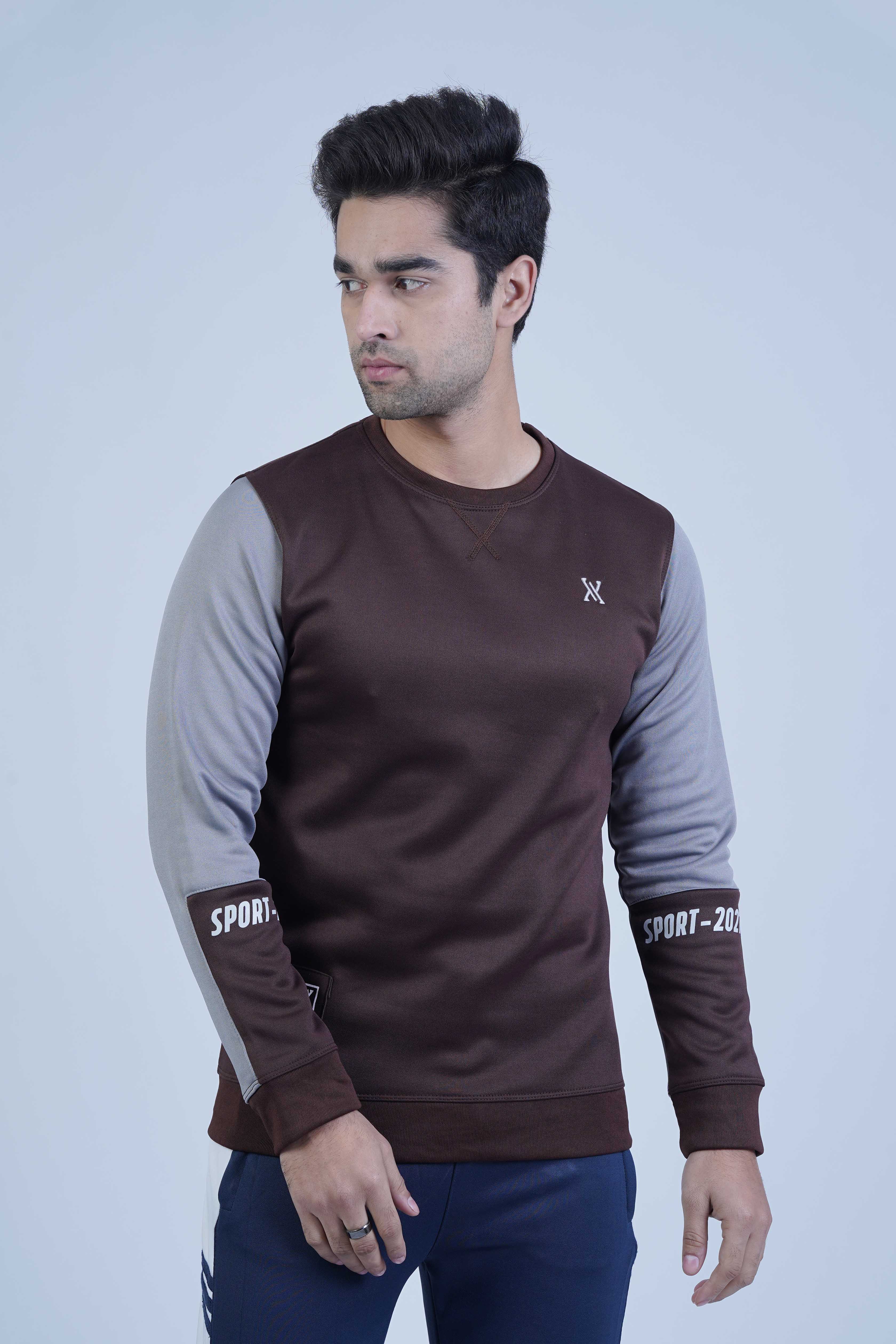 Sporty Quilt Brown Sweatshirt - The Xea Men's Clothing