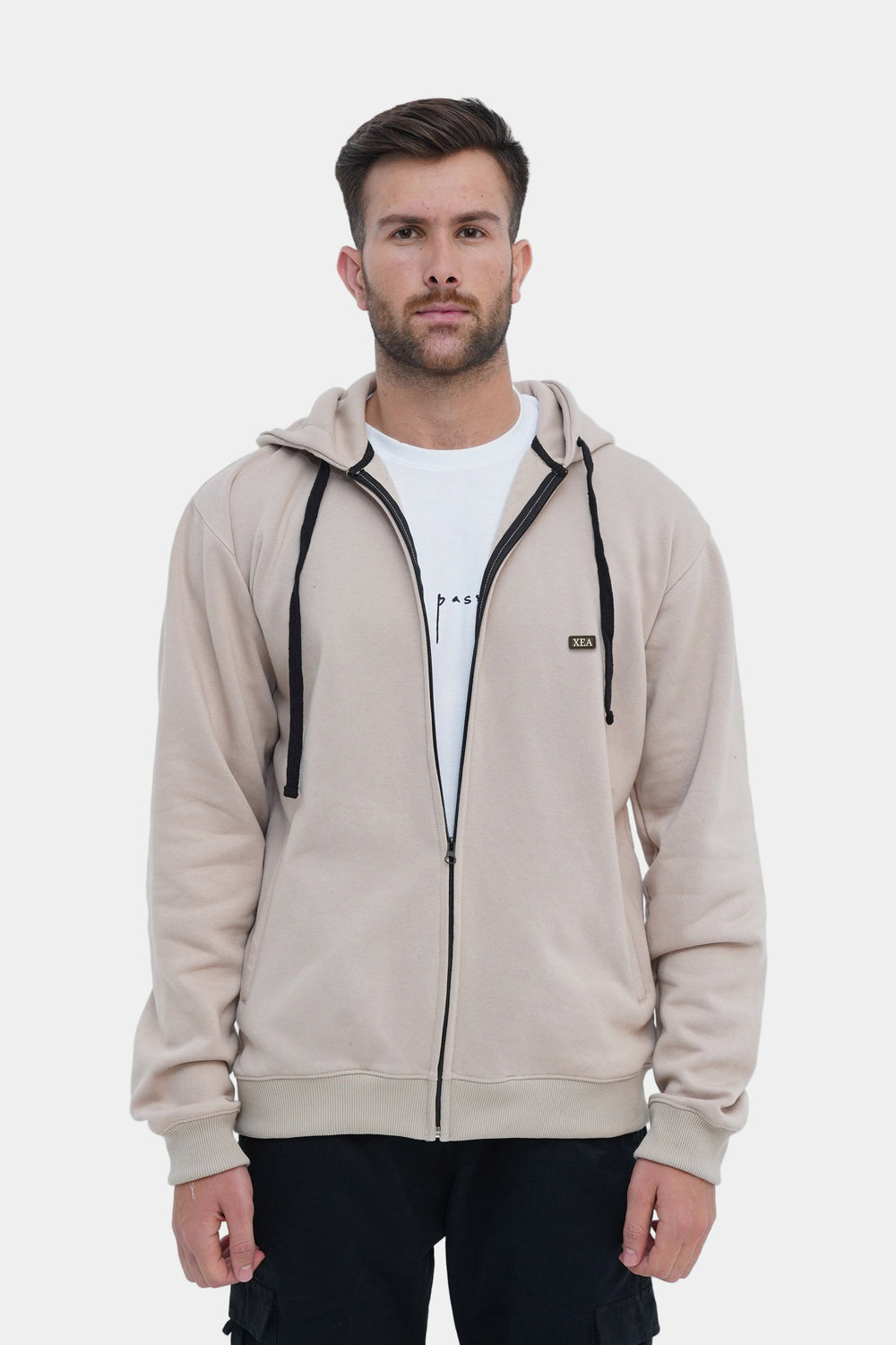 Xea Beige zip up hoodie for men will keep you cozy and looking great. Whether you choose to zip it up or leave it open, you'll always be on-trend and fashionable.
