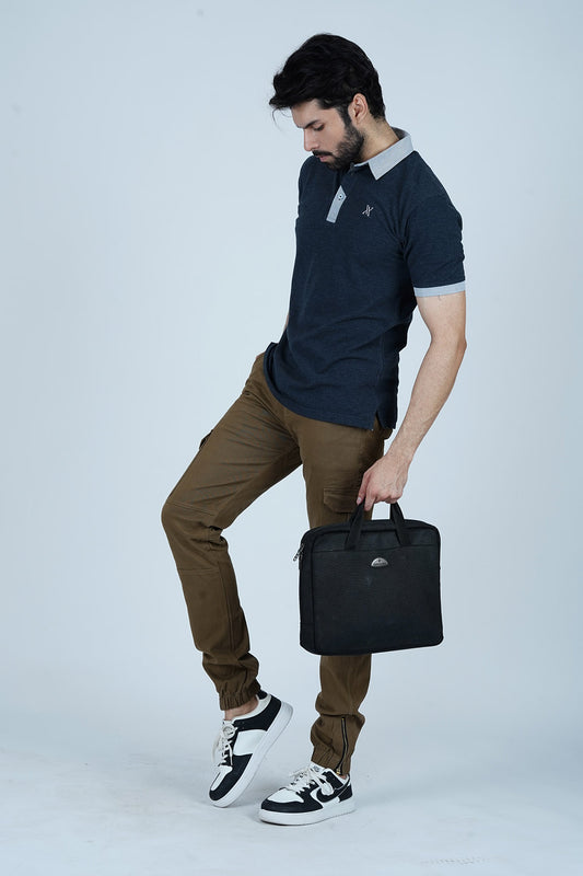 Men Contrast Trim Polo Shirt - Charcoal