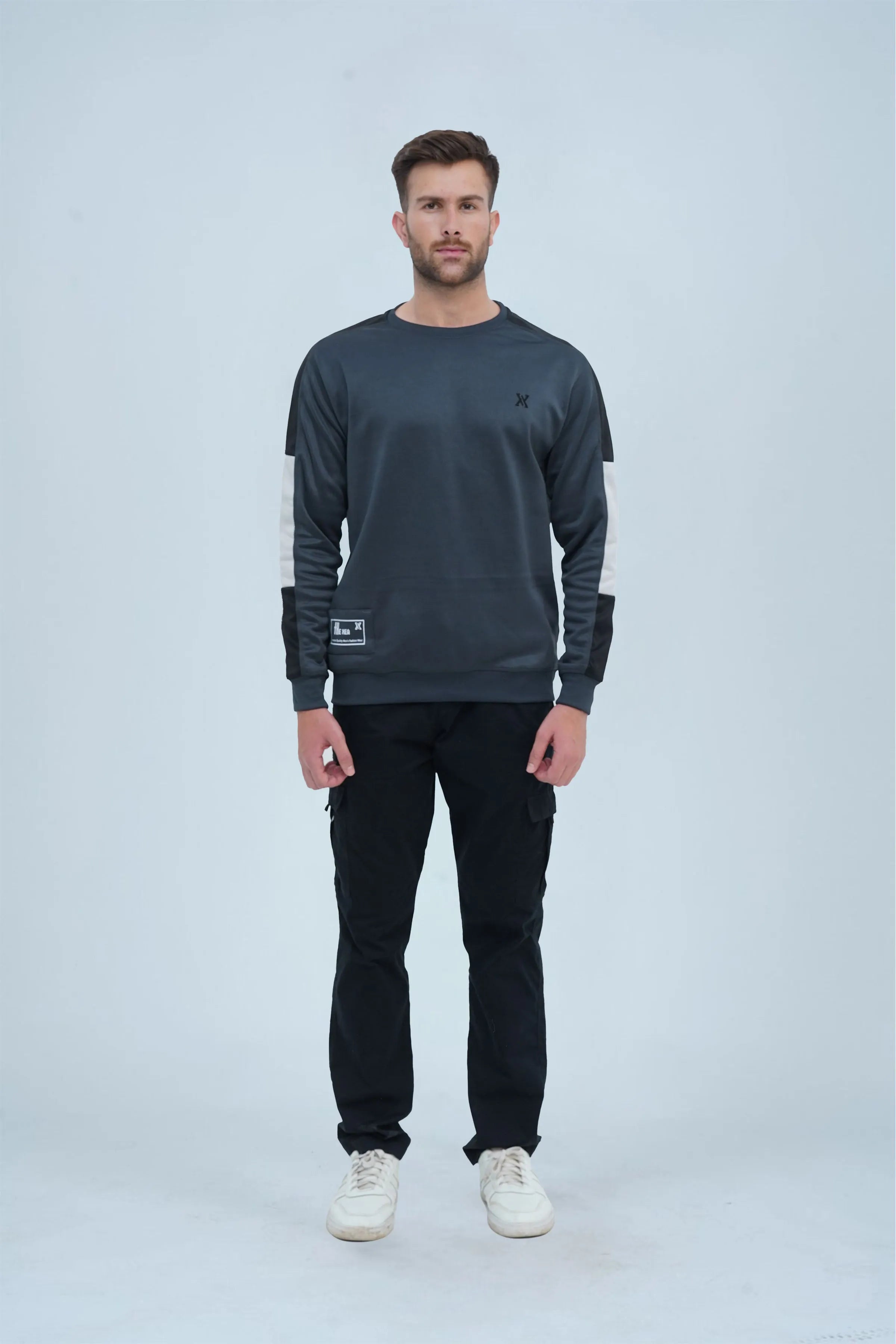 -  Striking Sleeves Grey Sweatshirt - Xea Clothing -  Striking Sleeves Grey Sweatshirt - Xea Clothing