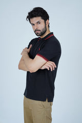 Tipped Men Polo Shirt - Jet Black