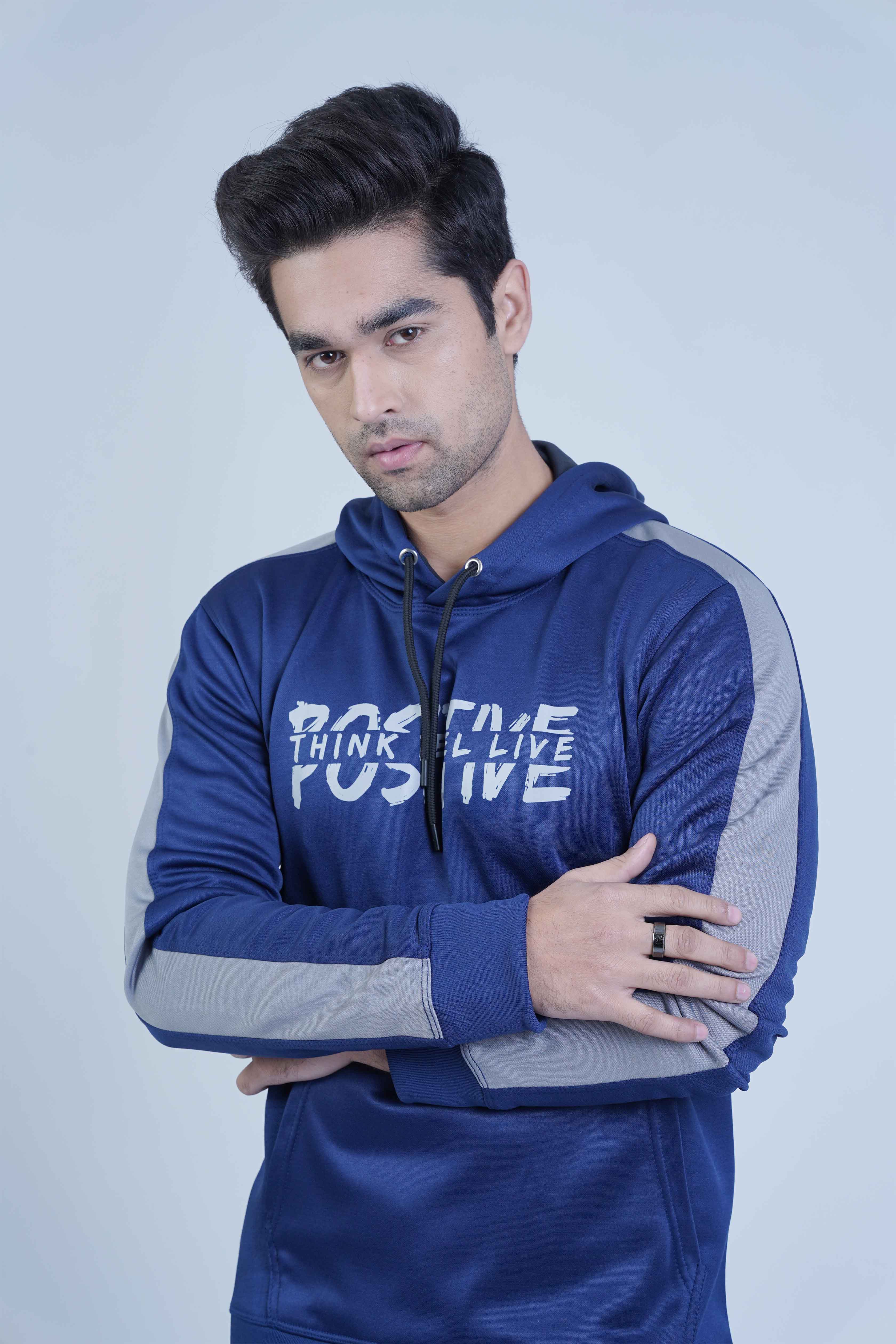 Signature Navy Blue Grey Hoodie - The Xea Positive Men's Collection