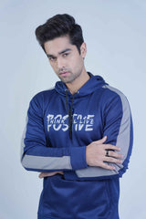 Signature Navy Blue Grey Hoodie - The Xea Positive Men's Collection -  Graphic Hooded Sweatshirt Navy - Xea Clothing