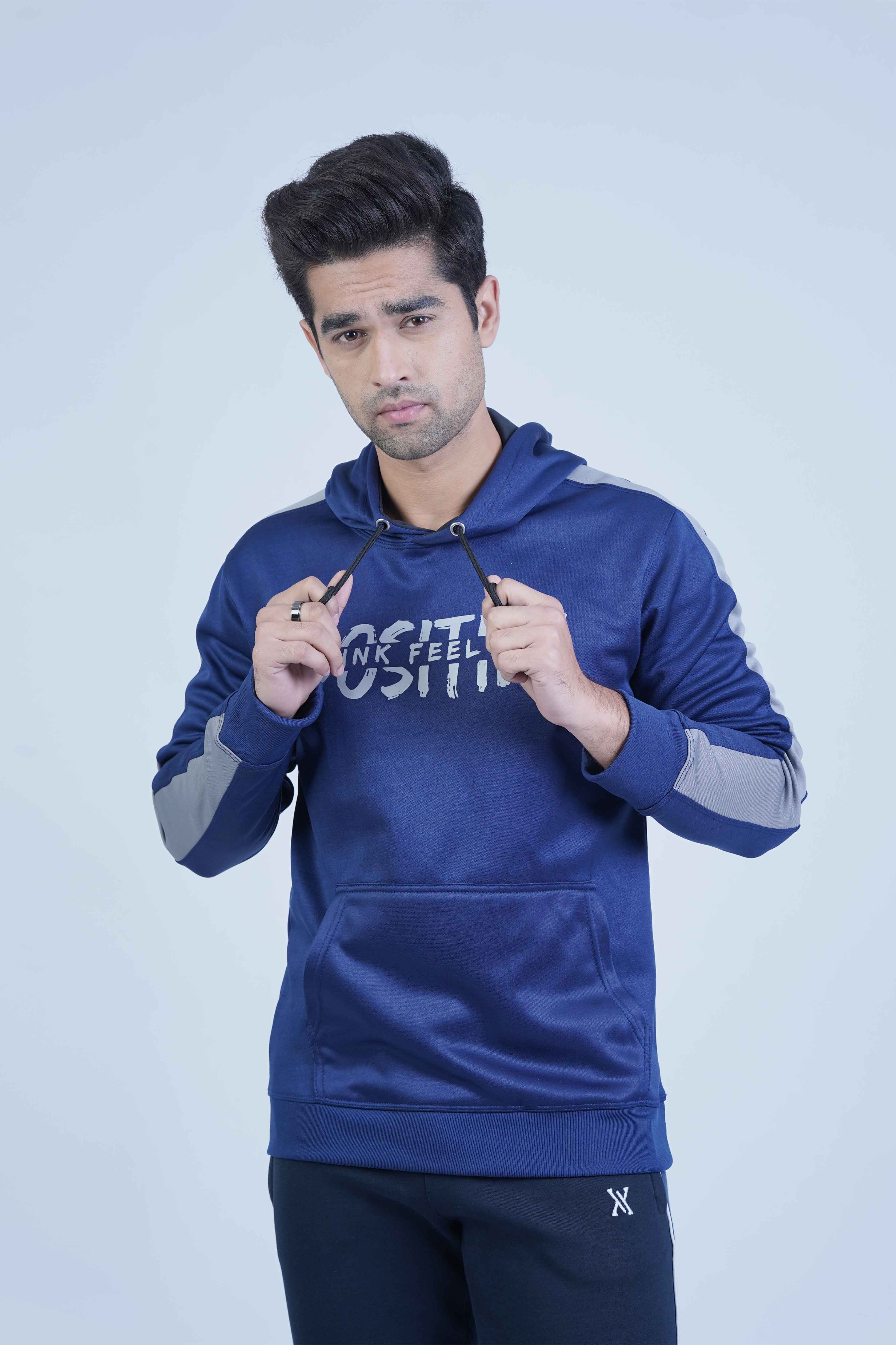 Premium Positive Navy Blue Grey Men Hoodie by The Xea Men's Fashion -  Graphic Hooded Sweatshirt Navy - Xea Clothing