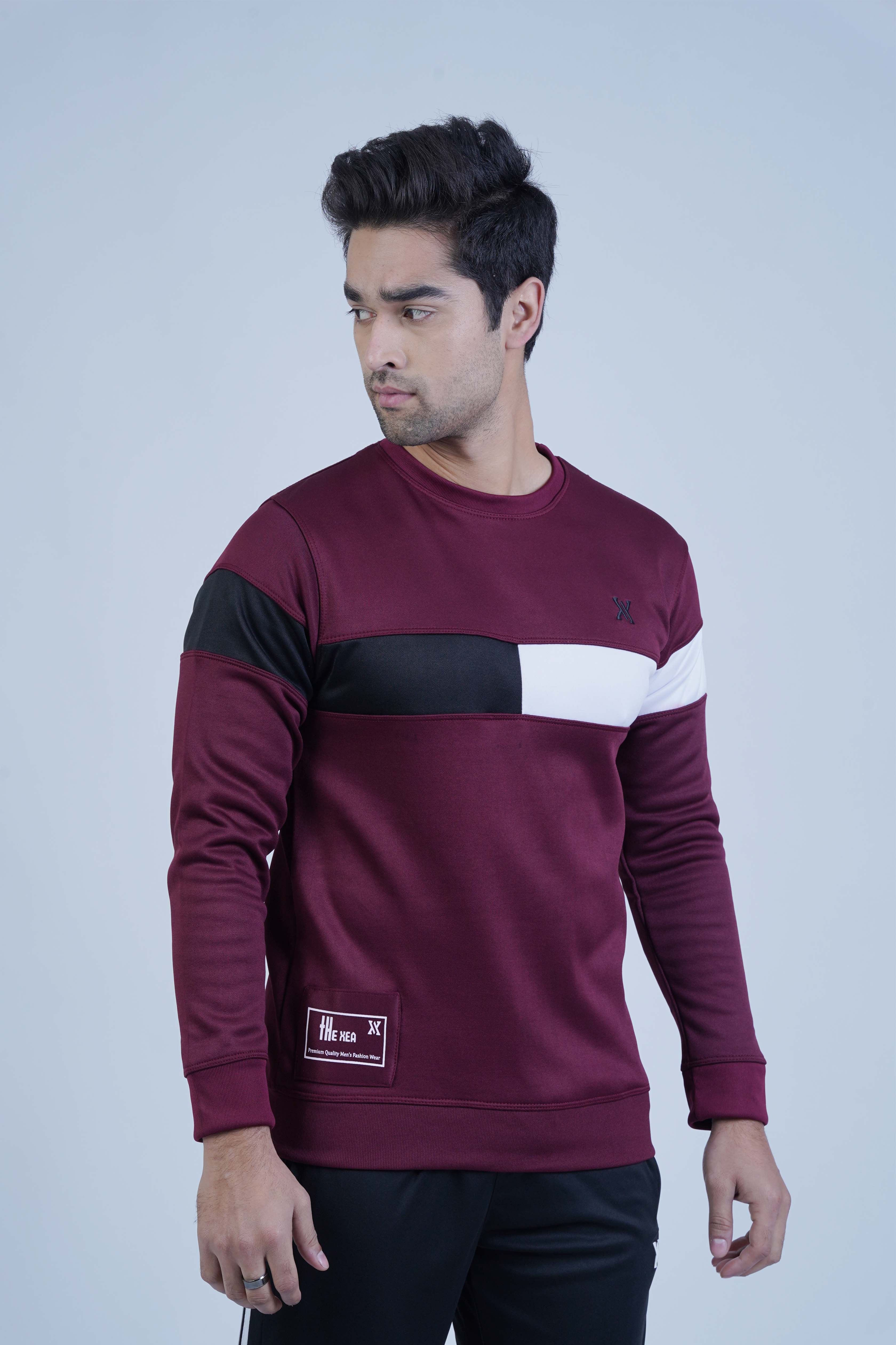 The Xea Men's Clothing: Urban Stripe Maroon Sweatshirt