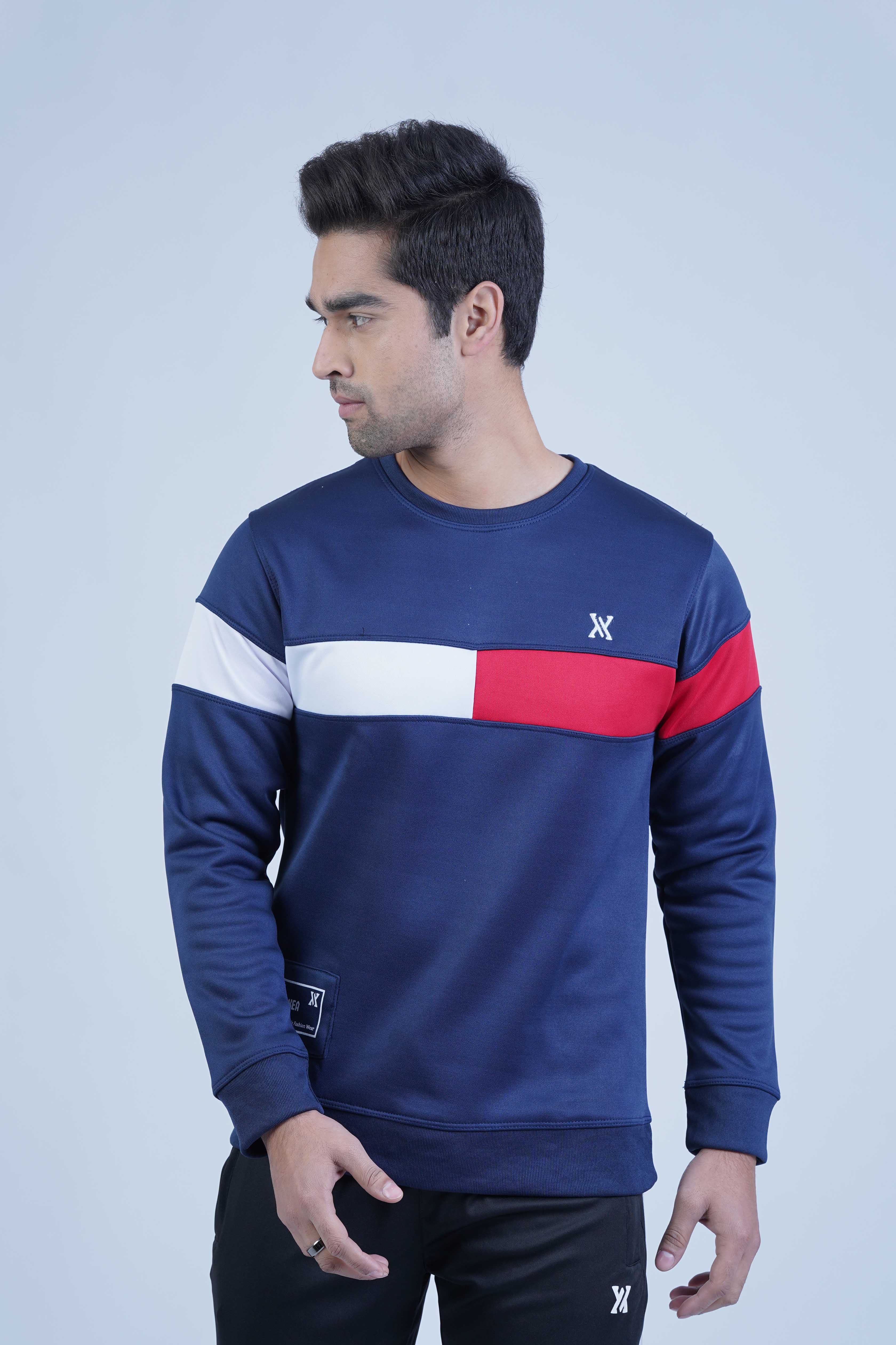 The Xea Men's Clothing: Urban Stripe Navy Blue Sweatshirt