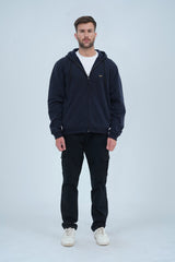 Xea navy hoodie for men is the perfect combination of warmth and style. Whether you choose to zip it up or leave it open, you'll make a statement with this versatile piece. -  Navy Zip Up Hoodie - Xea Clothing
