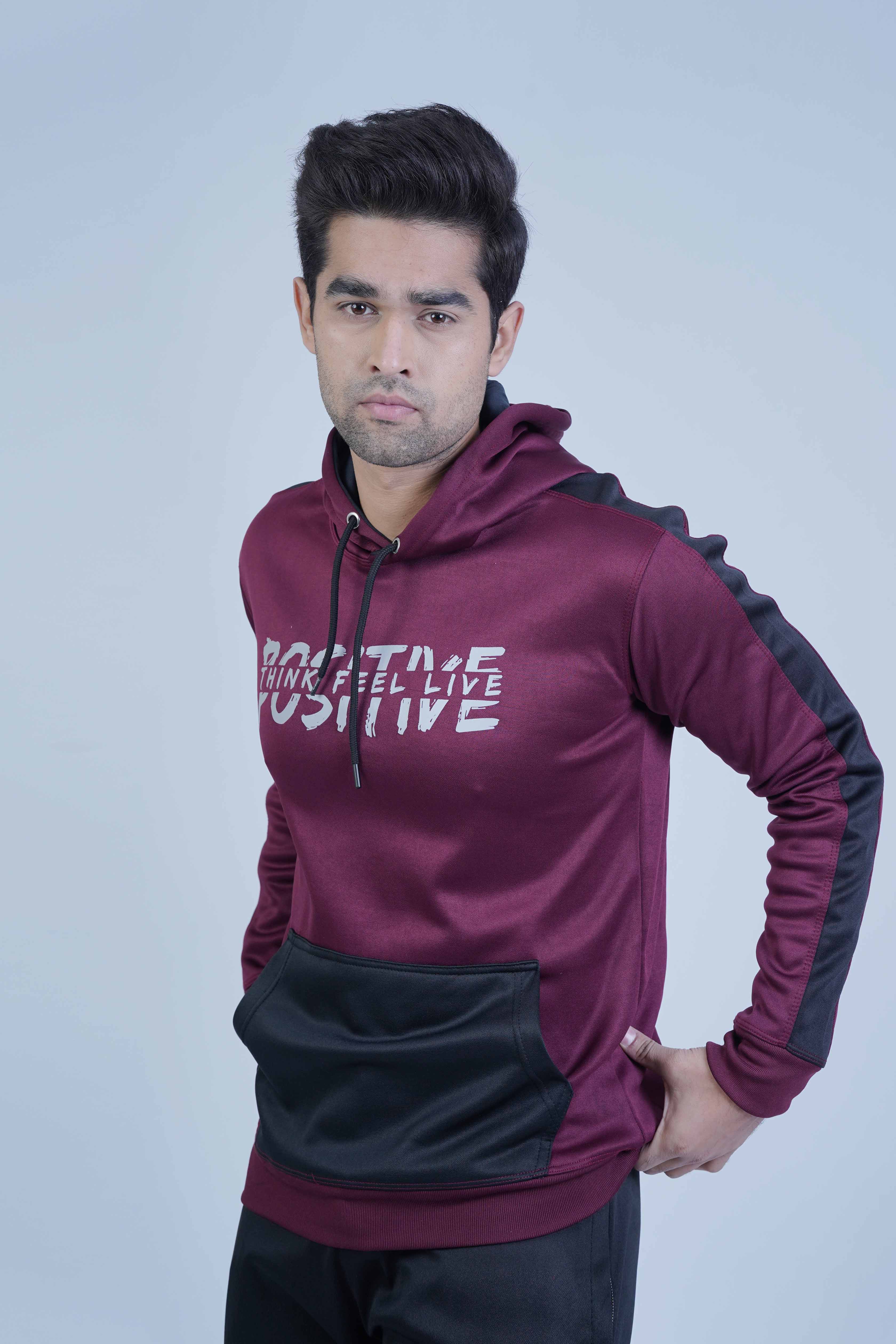 "The Xea Men's Positive Collection: Maroon Black Men Hoodie - Unmatched Style