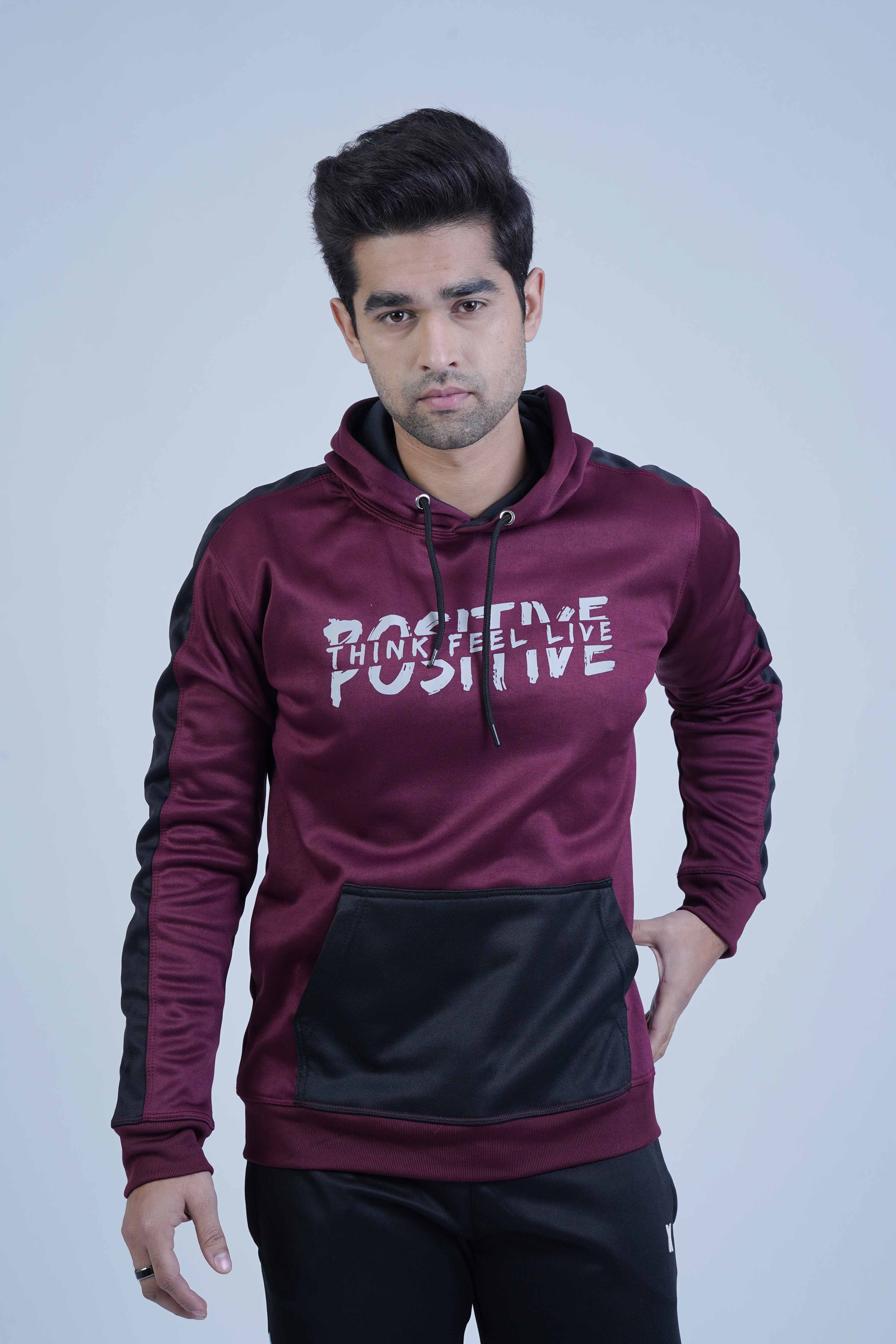 Positive Maroon Black Hoodie for Men - The Xea Men's Fashion Collection