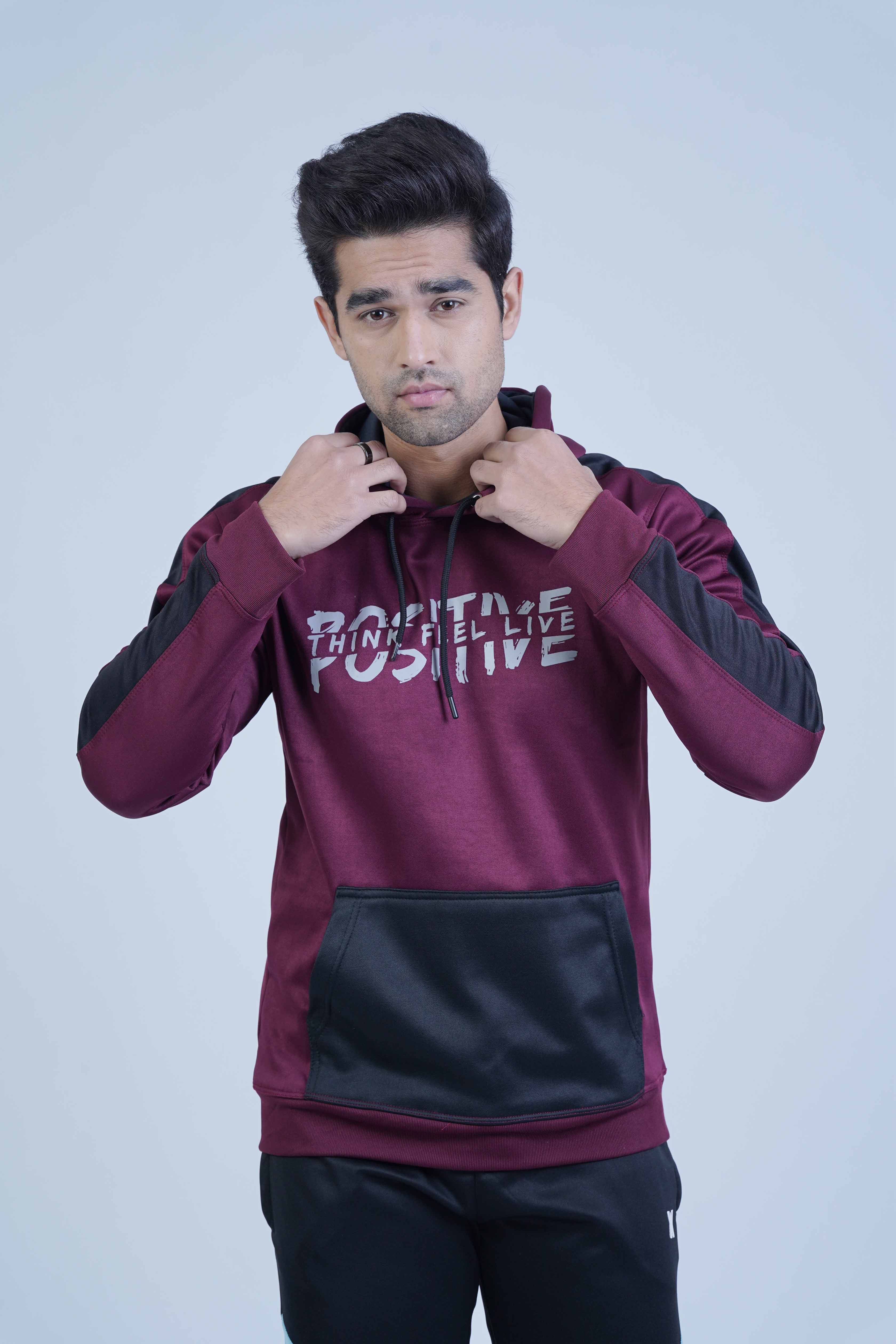 The Xea Men's Clothing: Positive Maroon Black Men Hoodie - Stylish Comfort for Every Occasion