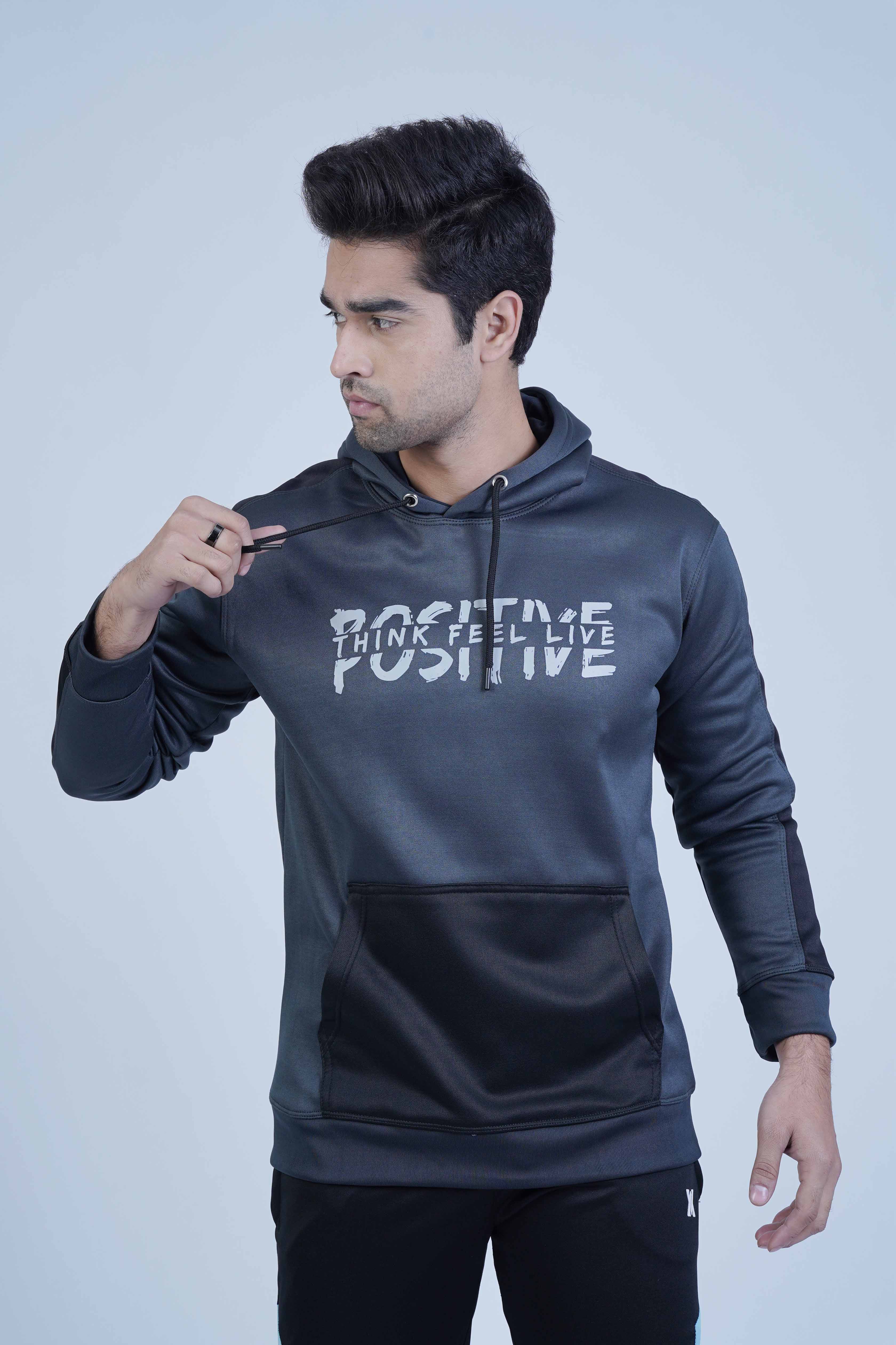 The Xea Men's Clothing Positive Grey Black Men Hoodie -  Color Block Pullover Hoodie - Xea Clothing