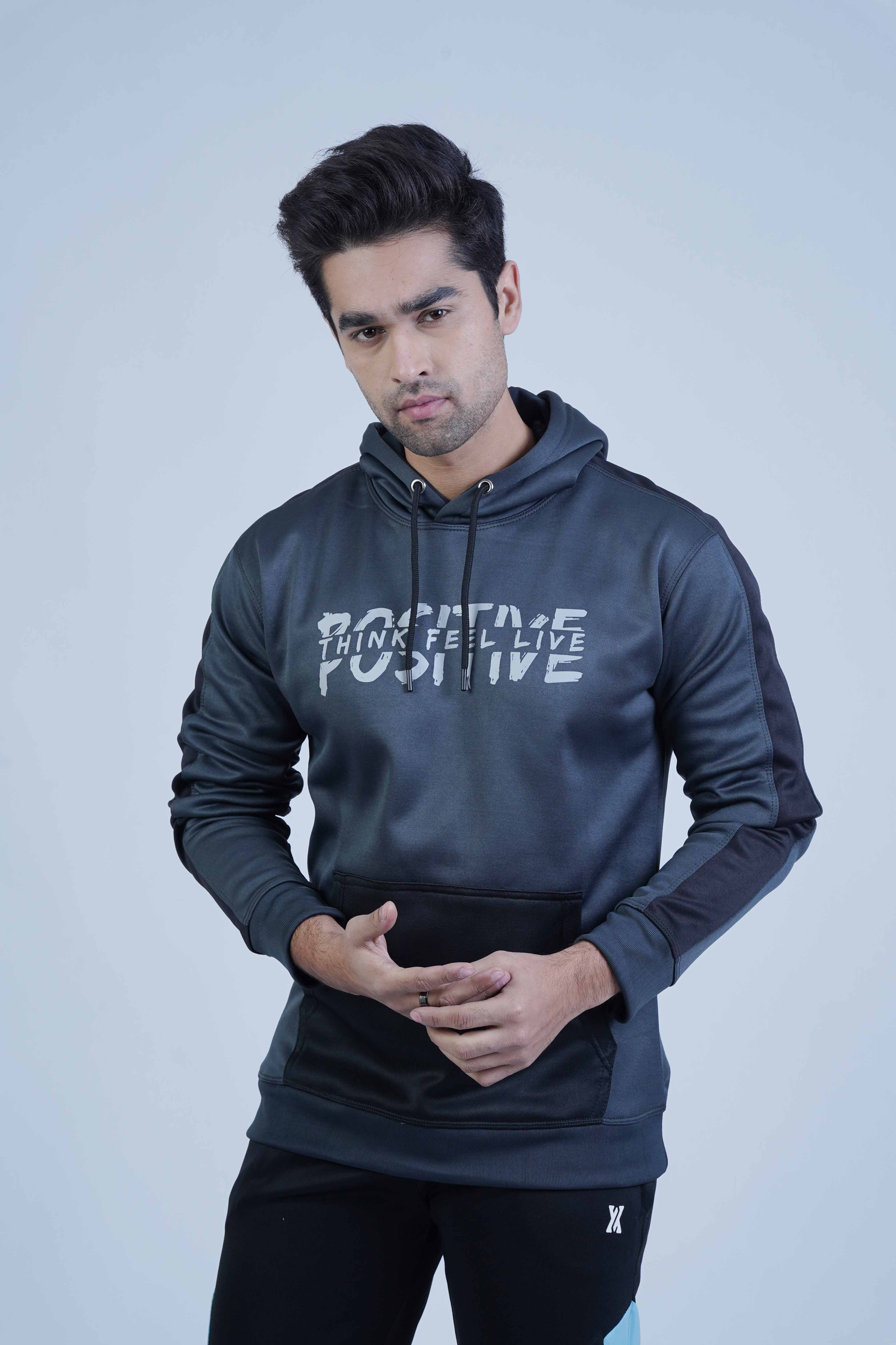 Stylish Men's Grey and Black Hoodie - The Xea Positive Style