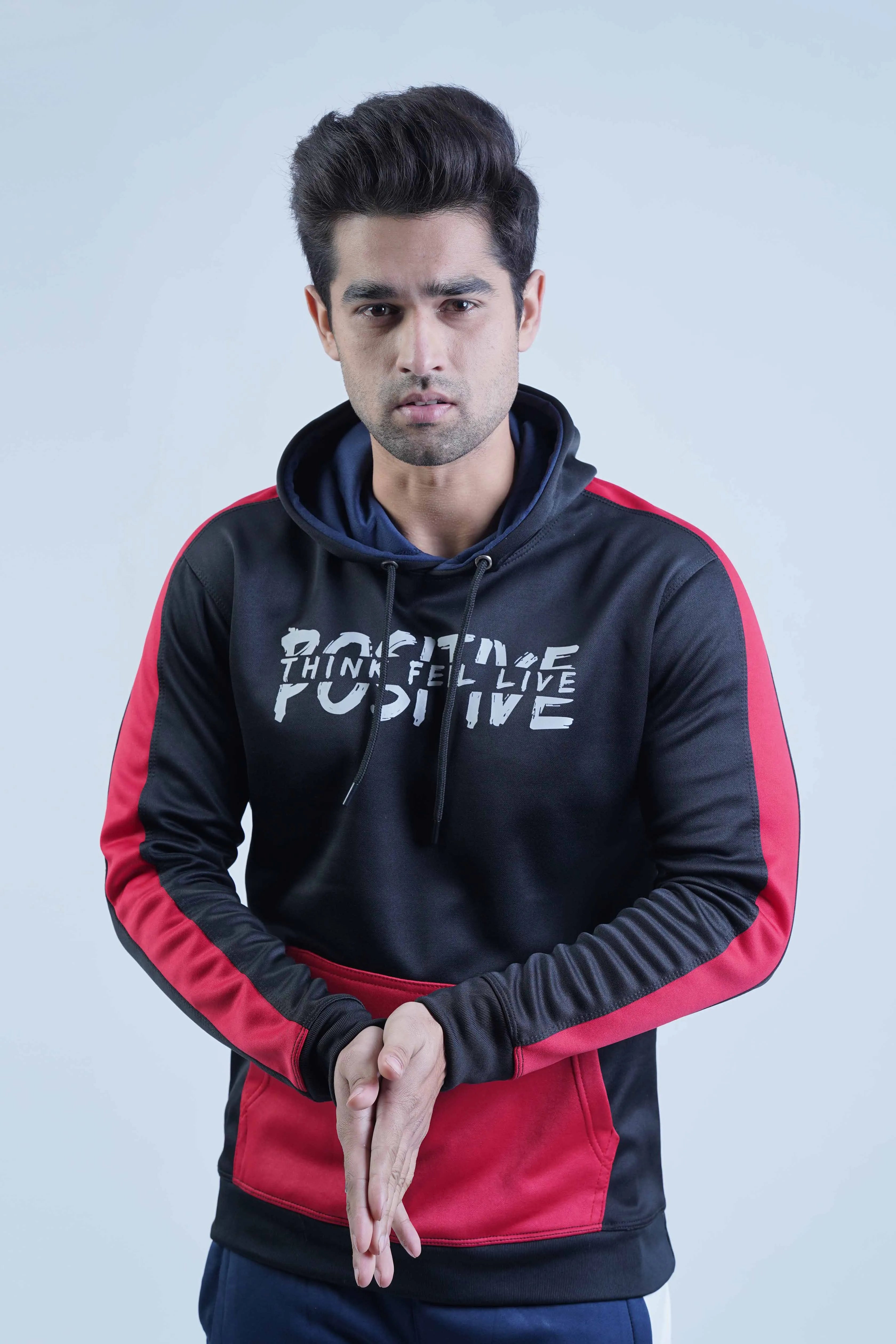 Positive Black Red Hoodie from The Xea Collection -  Color Block Pullover Hoodie - Xea Clothing -  Color Block Pullover Hoodie - Xea Clothing