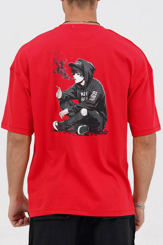 Black Oversized Graphic T-Shirt – Bad Boy Front Design and Back Smoking Boy Illustration 540