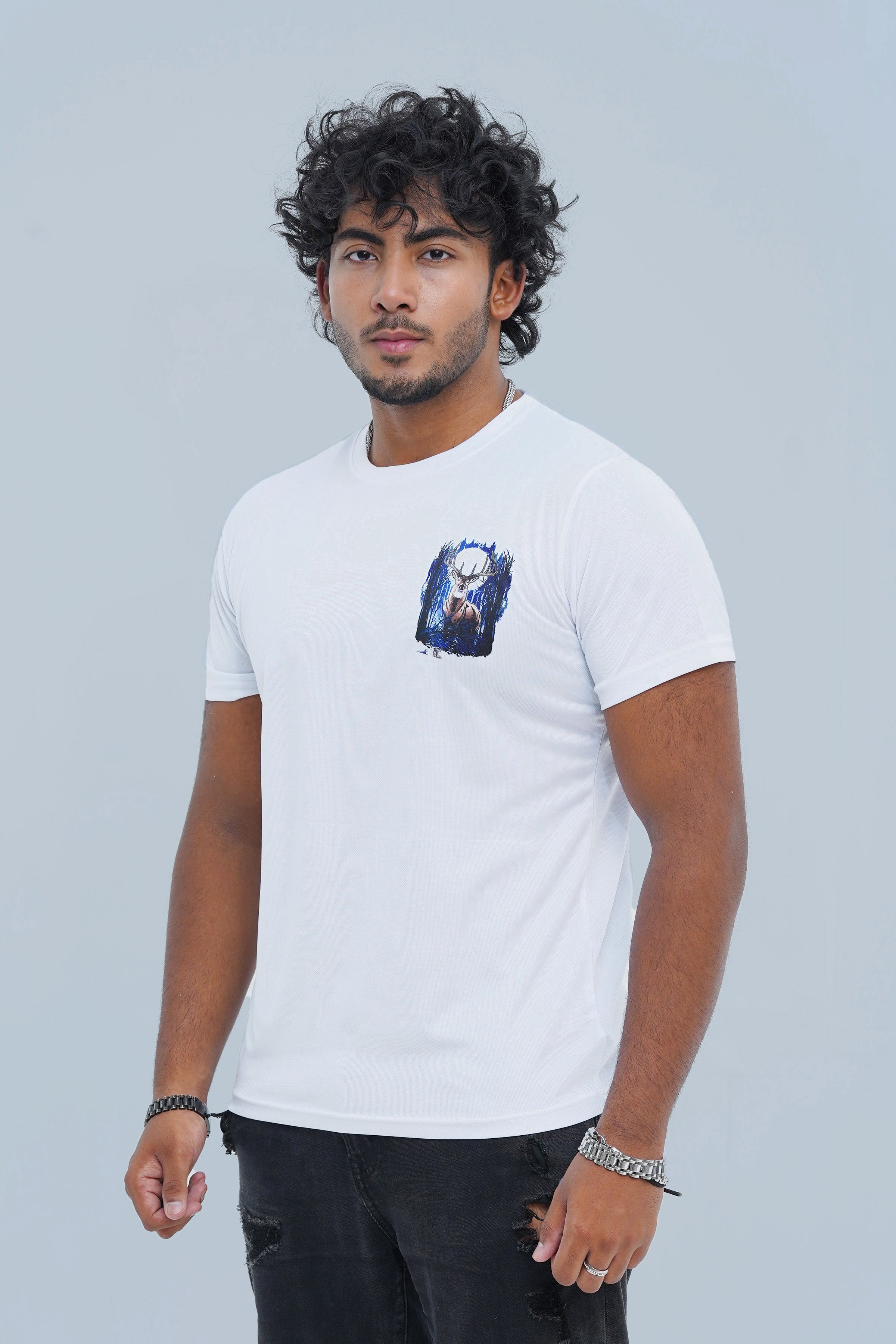 Explore nature with Xea Swamp Deer White T-Shirt. Features a beautiful 3D print of swamp deer on white canvas. Ideal for outdoor activities or casual wear. -  Swamp Deer White T-Shirt - Xea Clothing