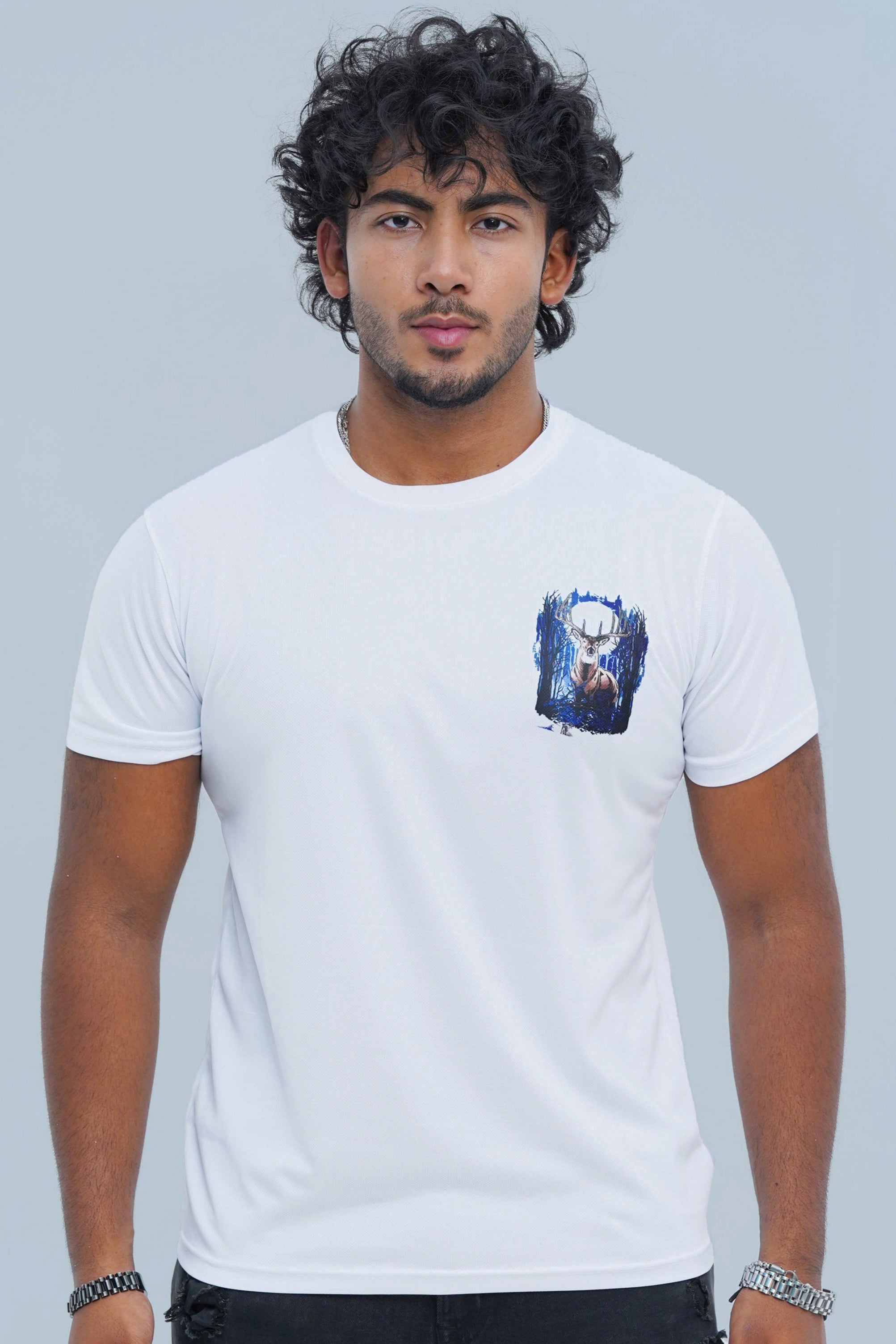 Explore nature with Xea Swamp Deer White T-Shirt. Features a beautiful 3D print of swamp deer on white canvas. Ideal for outdoor activities or casual wear. -  Swamp Deer White T-Shirt - Xea Clothing