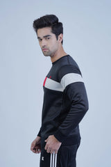 Upgrade your style with this trendy black sweatshirt for men! The modern red and white color block design is sure to inspire you daily. -  Color Block Sweatshirt Black - Xea Clothing