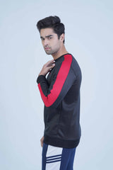 Take on winter with confidence in our Black Sweatshirt for men's! Stay cozy and stylish with premium materials and a perfect fit. The bold red panel on the sleeves adds a touch of adventure to your wardrobe. -  Bold Sleeves Black Sweatshirt - Xea Clothing