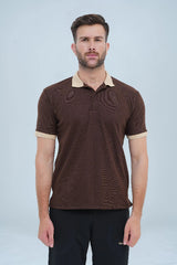 A premium cotton brown polo t-shirt with a contrasting beige collar, offering a comfortable and trendy fit for everyday wear. -  Men's Casual Polo Shirt - Brown - Xea Clothing
