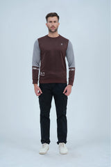 Men's Brown Sweatshirt featuring stylish contrast sleeves for a trendy and modern look. -  Contrast Sleeves Sweatshirt Brown - Xea Clothing -  Contrast Sleeves Sweatshirt Brown - Xea Clothing