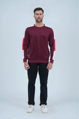 Men's Striking Sleeves Maroon Sweatshirt featuring bold sleeve designs for a standout look. -  Striking Sleeves Maroon Sweatshirt - Xea Clothing -  Striking Sleeves Maroon Sweatshirt - Xea Clothing