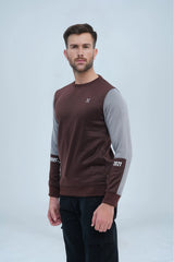 Men's Stylish Brown Sweatshirt with Contrast Sleeves, ideal for casual wear with a touch of sophistication. -  Contrast Sleeves Sweatshirt Brown - Xea Clothing -  Contrast Sleeves Sweatshirt Brown - Xea Clothing
