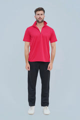 Xea Pique Polo Shirt in Soft Red. Timeless style meets high-quality fabric and a zip closure.