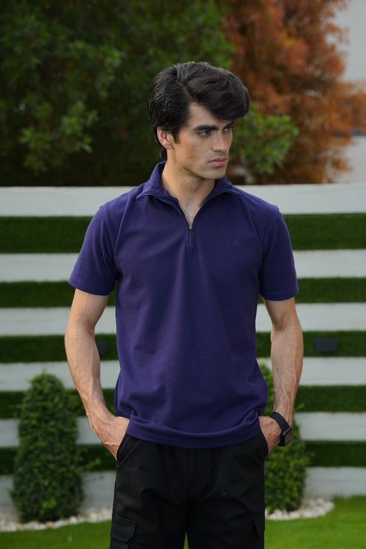 Upgrade your casual look with the Plain Pique Polo Shirt in deep purple. Modern zip placket and high-quality fabric for a sophisticated and stylish appearance.