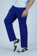 Royal Blue Men's Jogger pants have side double pockets and bottom hem with tree buttons for style and comfort.