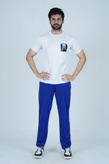 Royal Blue Men's Jogger pants have side double pockets and bottom hem with tree buttons for style and comfort.
