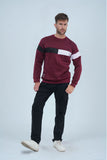 Maroon sweatshirt with a bold black and white chest stripe, providing a sleek and modern design